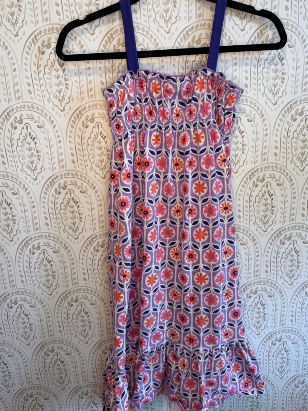 Hanna Andersson Girls Floral Dress Purple Pink Cotton Ruffle Hem Size 140 (10) - Picture 5 of 8